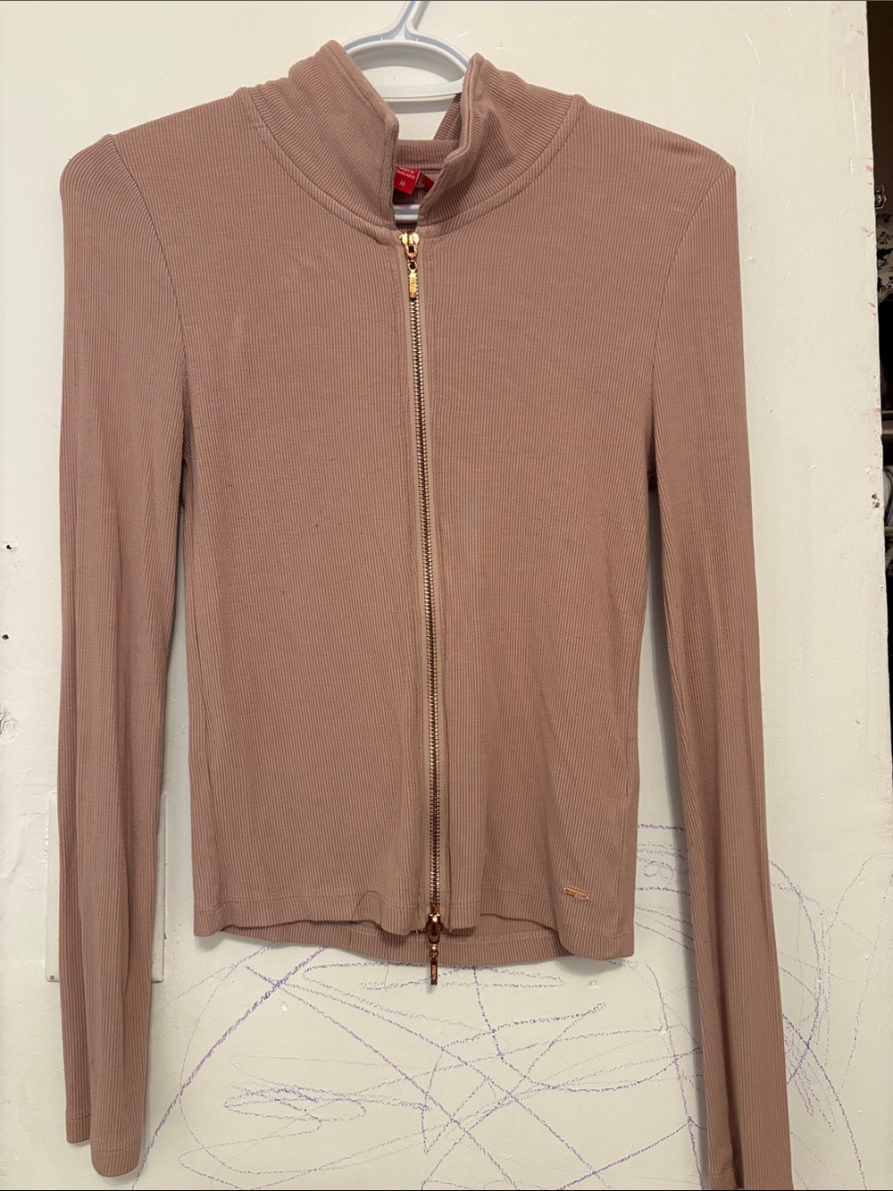 Guess Ribbed Zip-Up Jacket in Dusty Rose